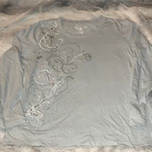 Long Sleeve Embroidered Distressed Tee Shirt